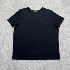 Lauren Ralph Lauren T-Shirt 1X Black Cotton Ribbed Short‎ Sleeve Embroidered